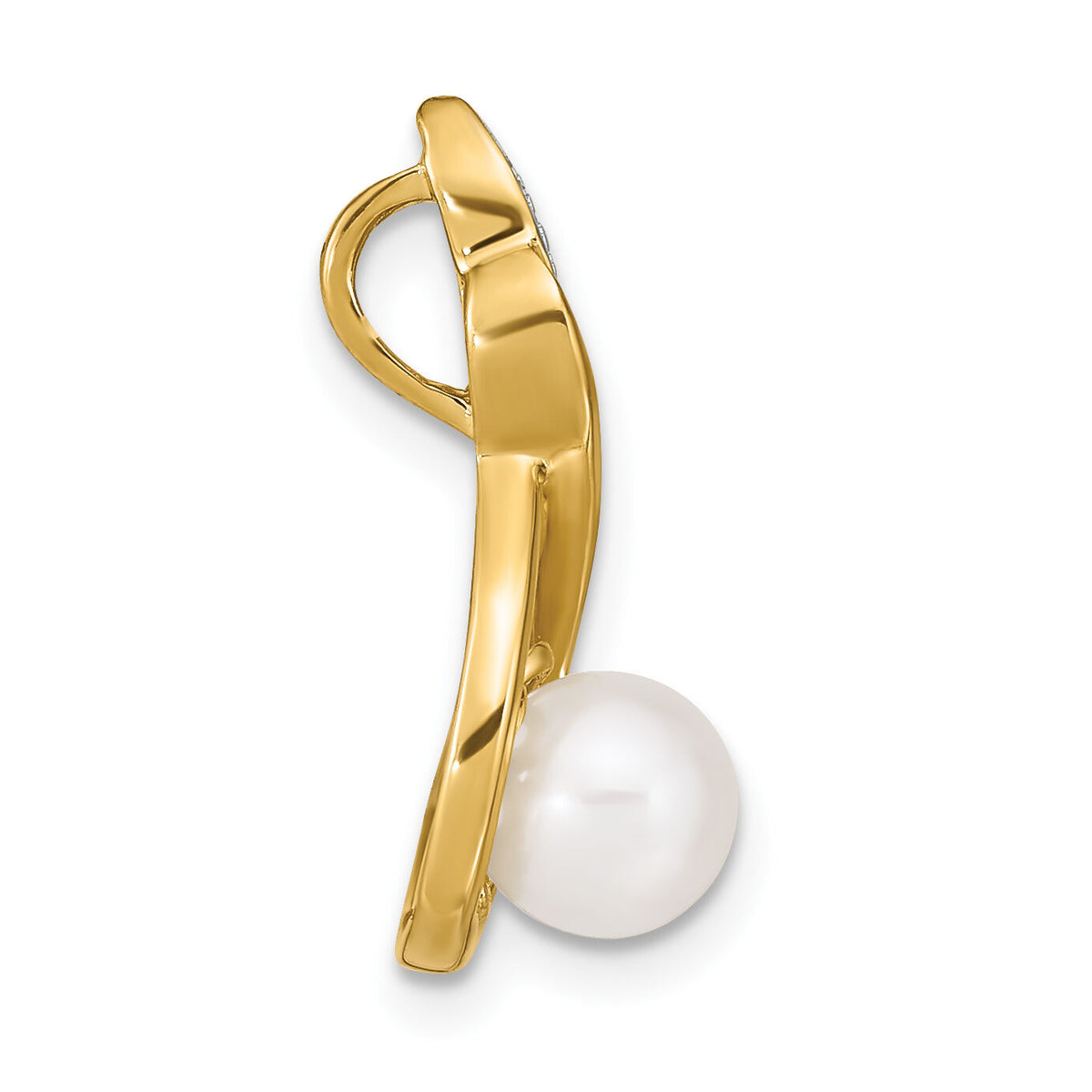 14k 6-7mm White Round FW Cultured Pearl and Diamond Pendant-XP4157