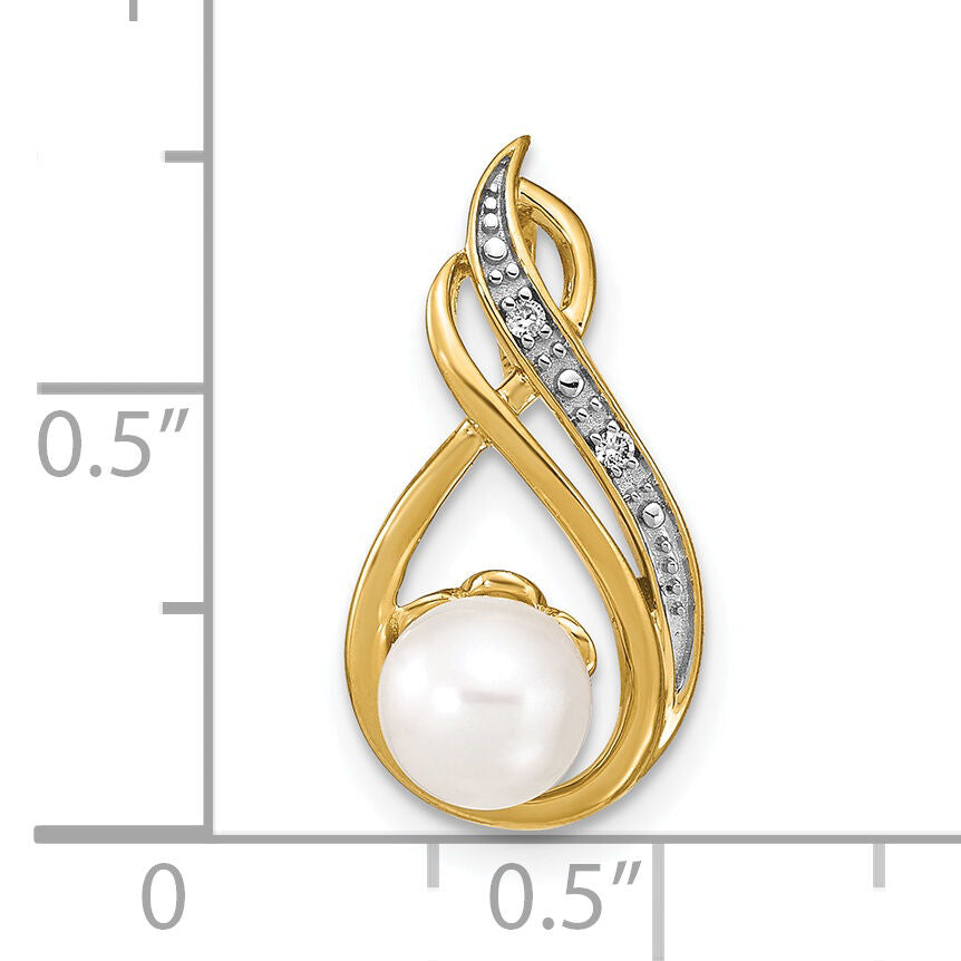 14k 6-7mm White Round FW Cultured Pearl and Diamond Pendant-XP4157