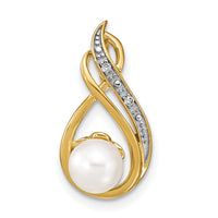 14k 6-7mm White Round FW Cultured Pearl and Diamond Pendant-XP4157