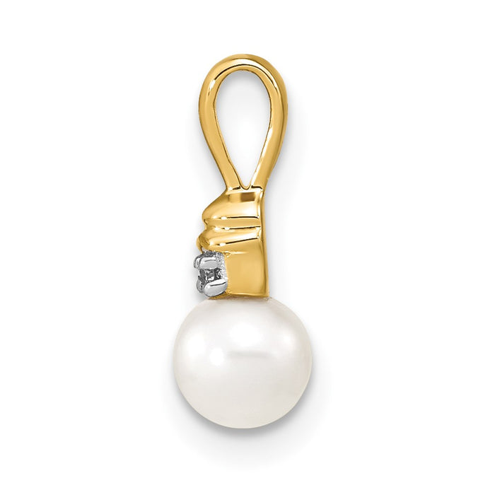 14k 5-6mm White Round FW Cultured Pearl and Diamond Pendant-XP4160