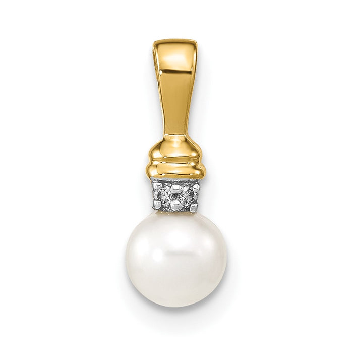 14k 5-6mm White Round FW Cultured Pearl and Diamond Pendant-XP4160