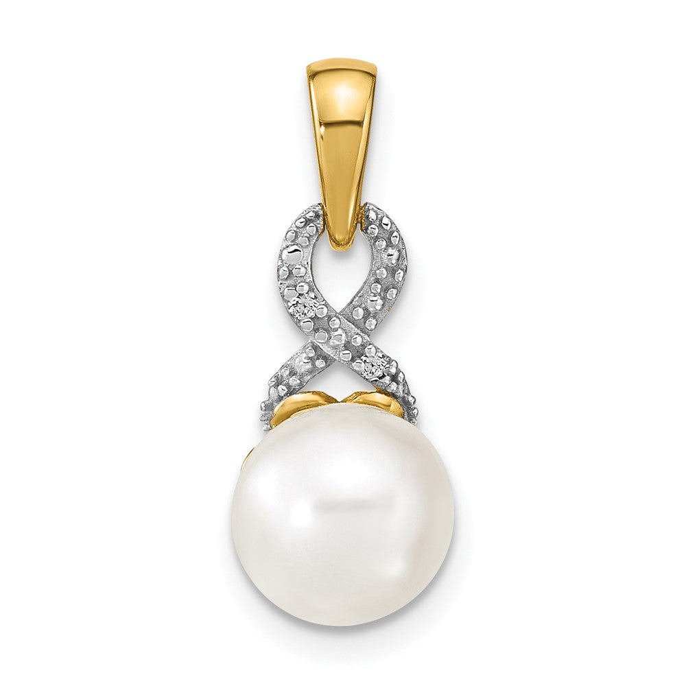 14k 7-8mm Freshwater Cultured Pearl and Diamond Pendant-XP4161