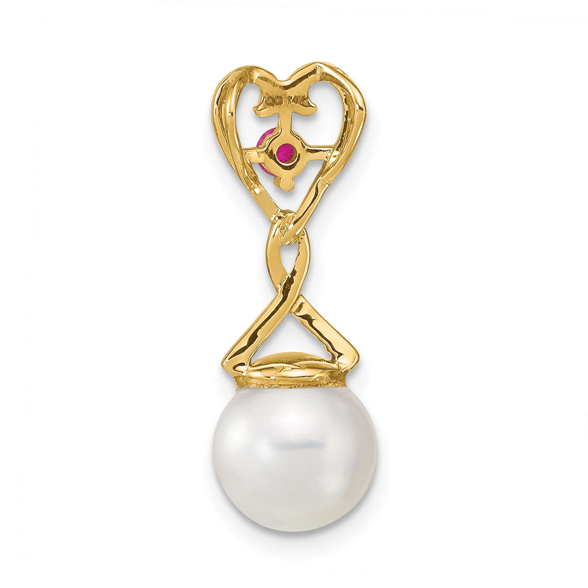 14k Diamond 8-9mm Round FWC Pearl Lab Cr. Ruby Chain Slide-XP4166