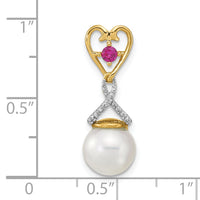 14k Diamond 8-9mm Round FWC Pearl Lab Cr. Ruby Chain Slide-XP4166