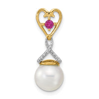 14k Diamond 8-9mm Round FWC Pearl Lab Cr. Ruby Chain Slide-XP4166