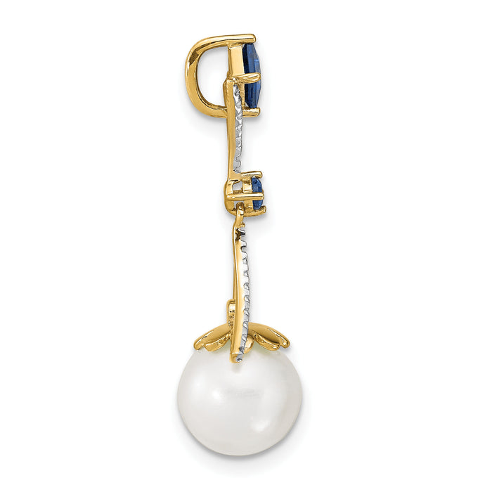 14k Diamond 8-9mm Round FWC Pearl/Created Sapphire Chain Slide-XP4168