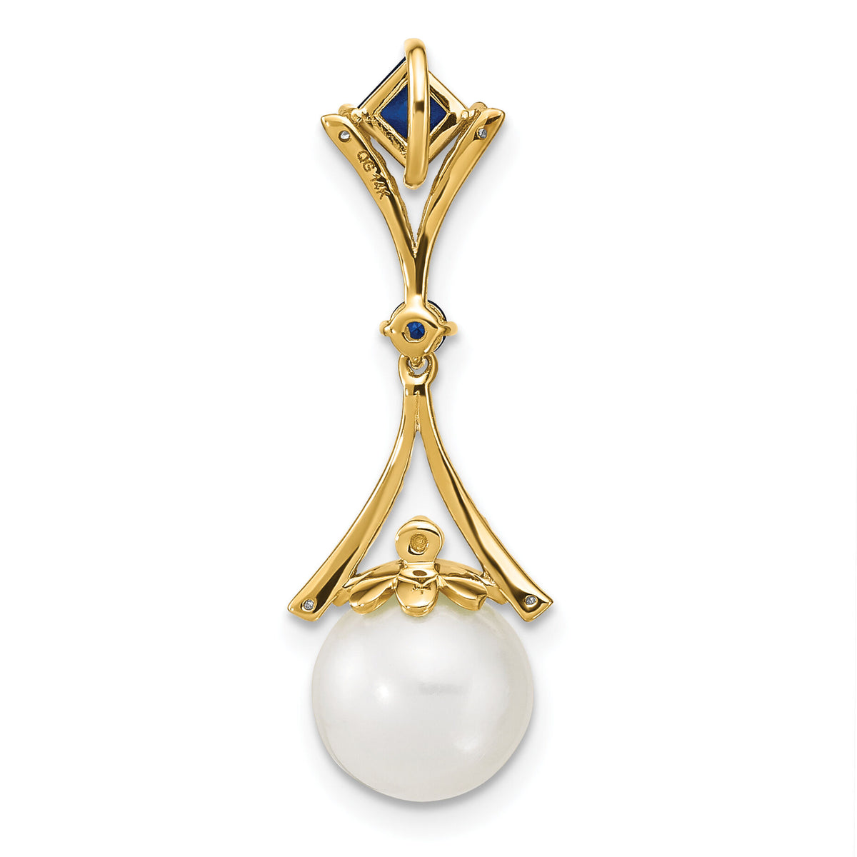14k Diamond 8-9mm Round FWC Pearl/Created Sapphire Chain Slide-XP4168