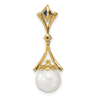 14k Diamond 8-9mm Round FWC Pearl/Created Sapphire Chain Slide-XP4168
