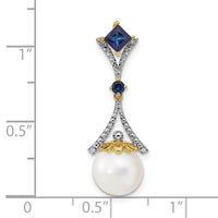 14k Diamond 8-9mm Round FWC Pearl/Created Sapphire Chain Slide-XP4168