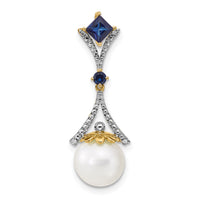 14k Diamond 8-9mm Round FWC Pearl/Created Sapphire Chain Slide-XP4168