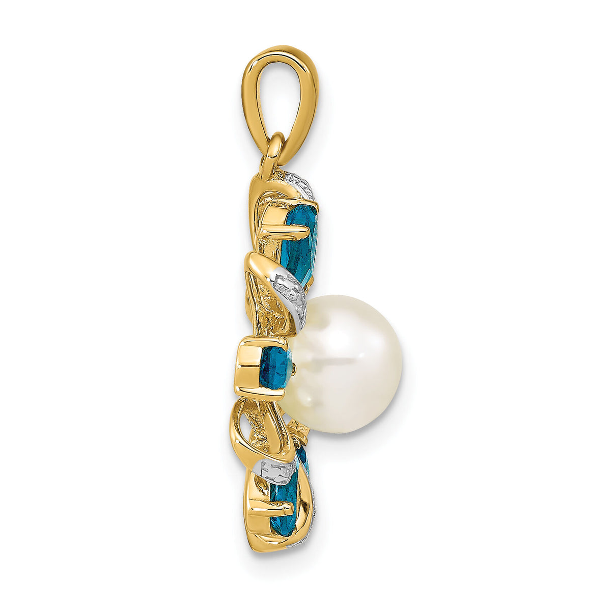 14k Diamond and 6-7mm Button FWC Pearl/London Blue Topaz Pendant-XP4169