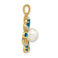 14k Diamond and 6-7mm Button FWC Pearl/London Blue Topaz Pendant-XP4169