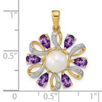 14k Diamond and 6-7mm Button FWC Pearl/Amethyst Pendant-XP4169AM