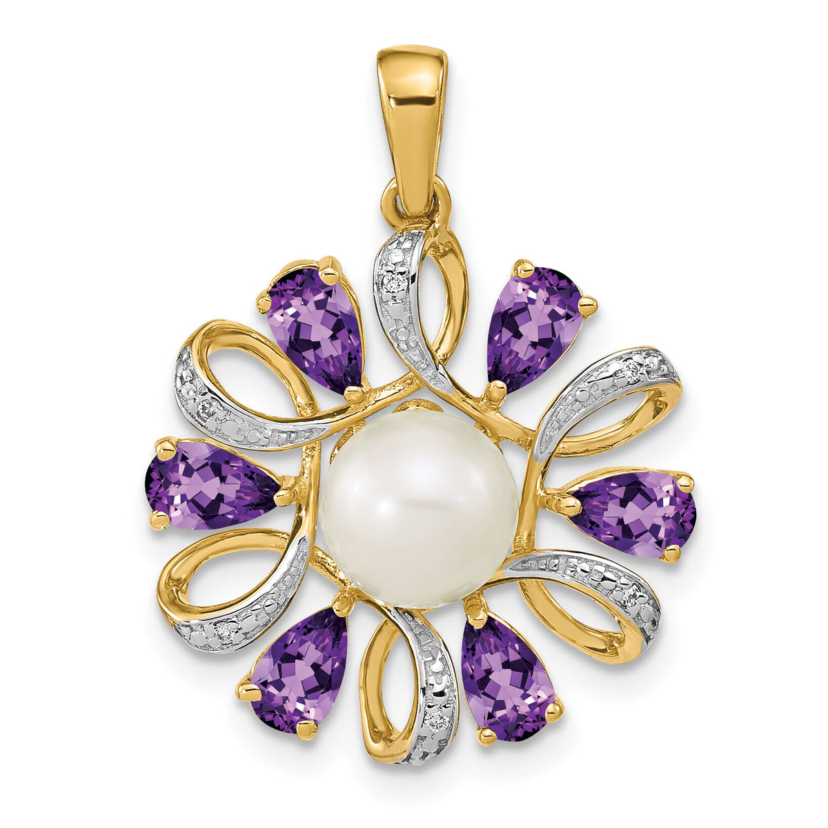 14k Diamond and 6-7mm Button FWC Pearl/Amethyst Pendant-XP4169AM