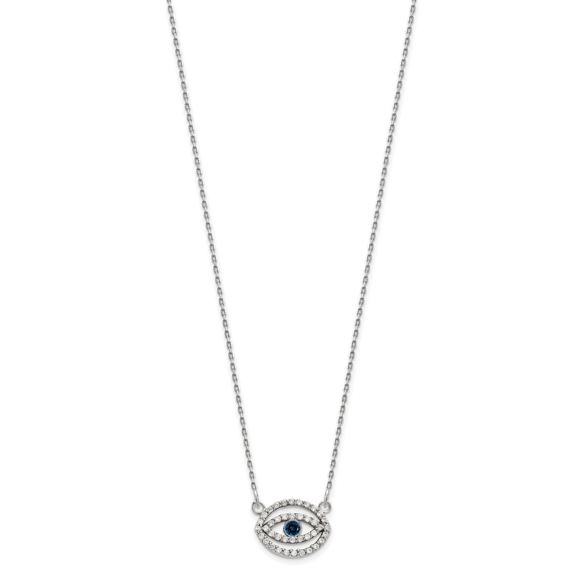 14k White Gold Small Necklace Diamond and Sapphire Gold Halo Evil Eye-XP5036WS/A