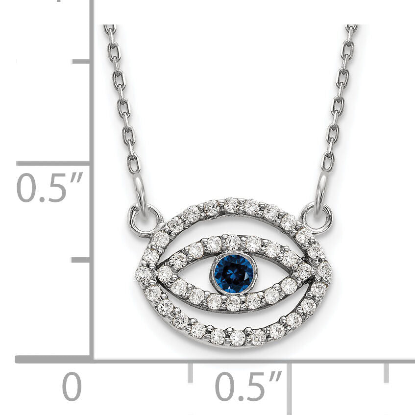 14k White Gold Small Necklace Diamond and Sapphire Gold Halo Evil Eye-XP5036WS/A