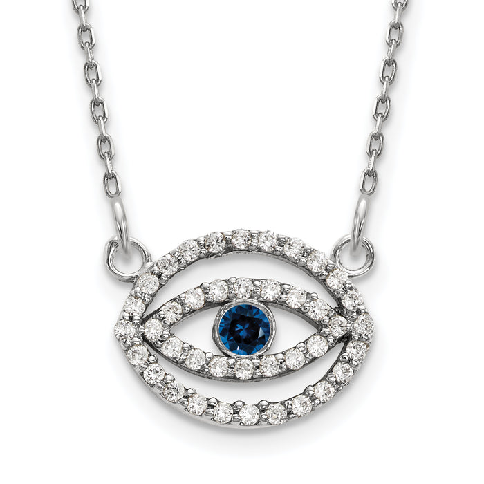 14k White Gold Small Necklace Diamond and Sapphire Gold Halo Evil Eye-XP5036WS/A