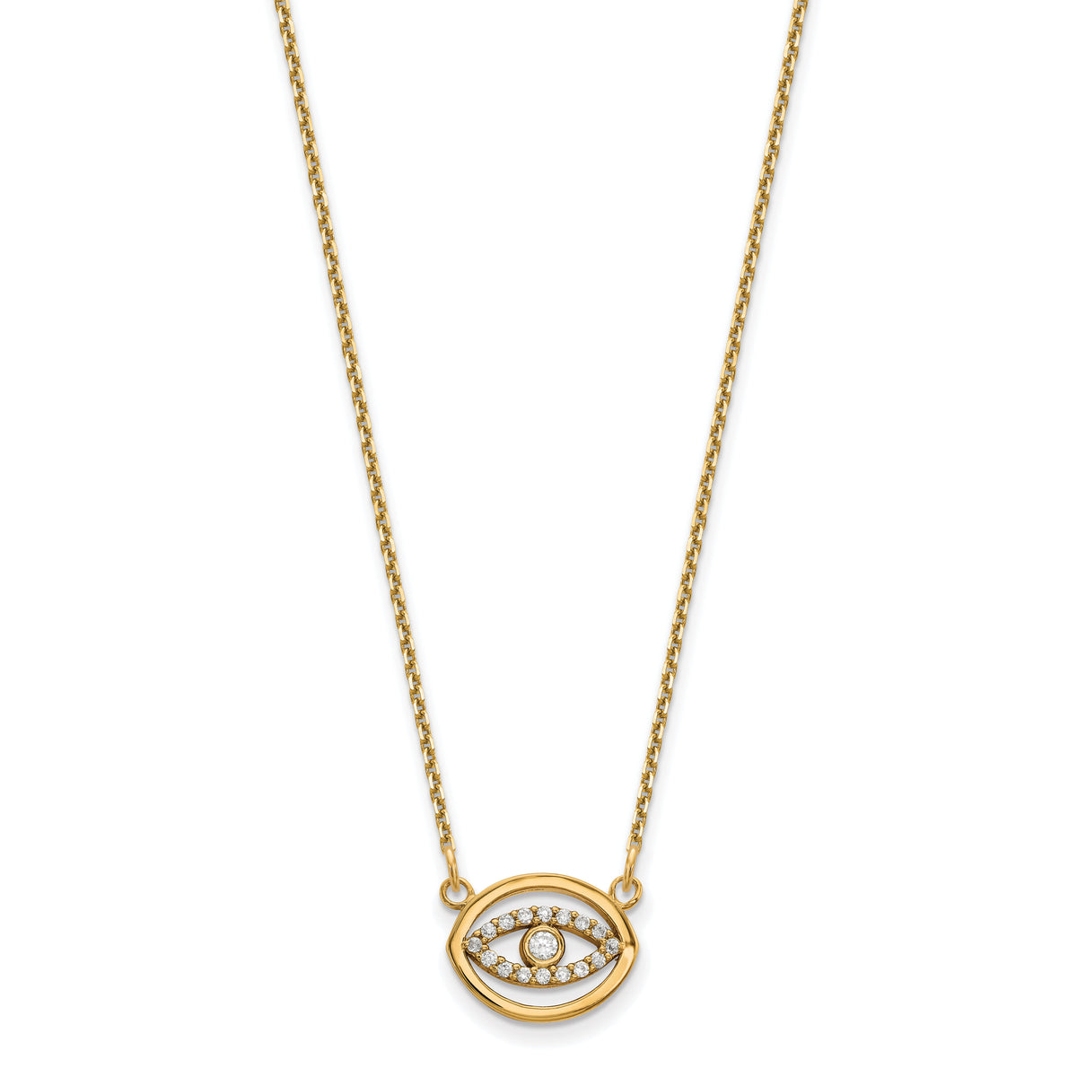 14ky Small Necklace Diamond Gold Halo Evil Eye-XP5038A