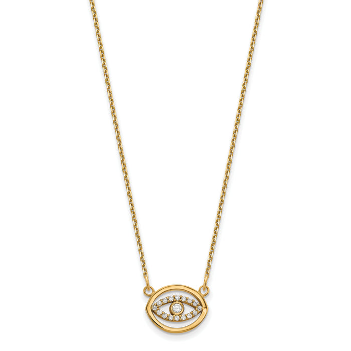 14ky Small Necklace Diamond Gold Halo Evil Eye-XP5038A