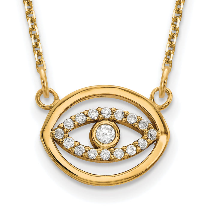 14ky Small Necklace Diamond Gold Halo Evil Eye-XP5038A