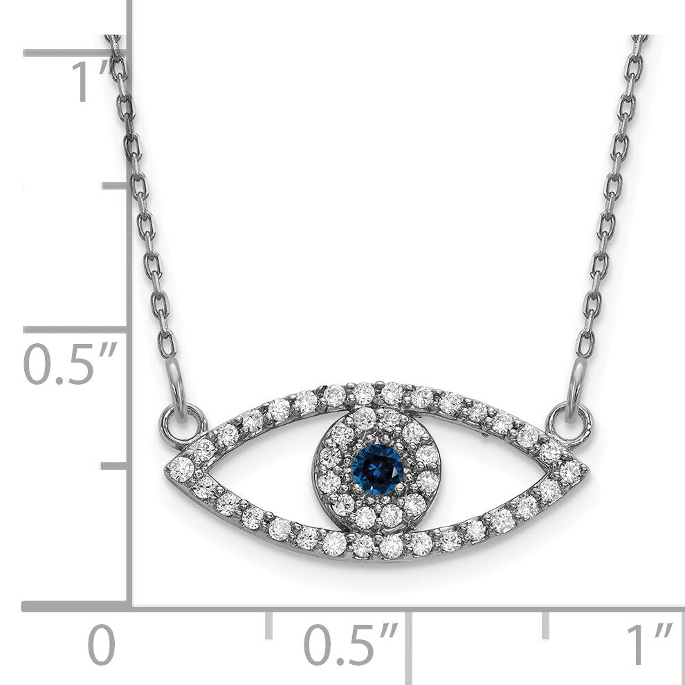 14k White Gold Small Necklace Diamond and Sapphire Evil Eye-XP5044WS/A