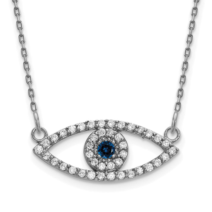 14k White Gold Small Necklace Diamond and Sapphire Evil Eye-XP5044WS/A