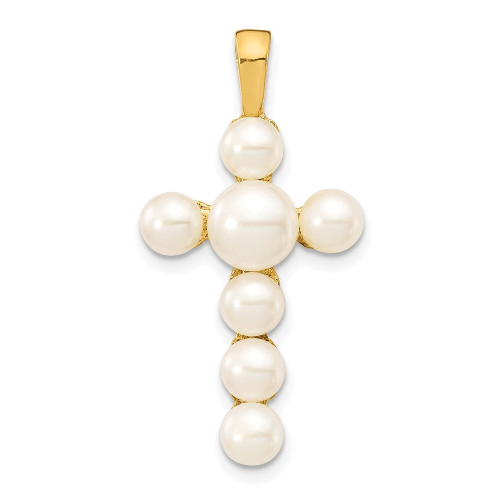 14K 4-6mm White Button Freshwater Cultured Pearl Cross Pendant-XP5296
