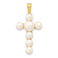 14K 4-6mm White Button Freshwater Cultured Pearl Cross Pendant-XP5296