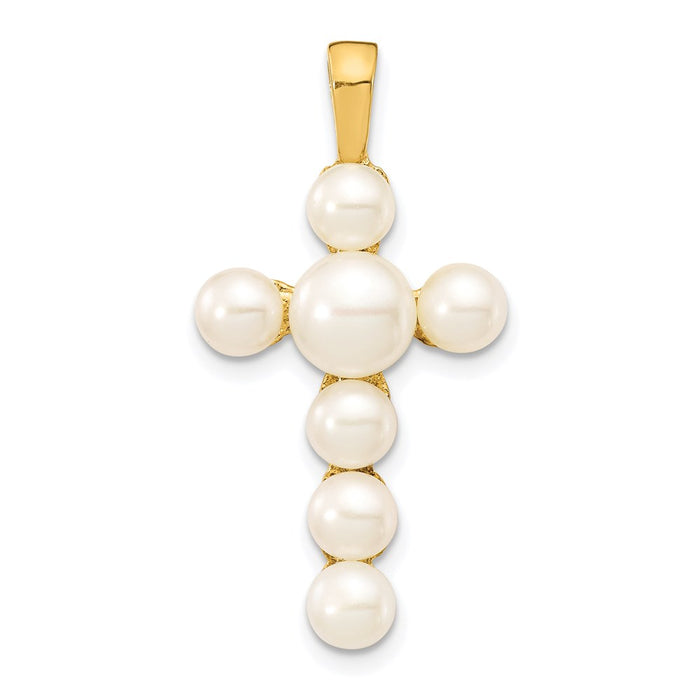 14K 4-6mm White Button Freshwater Cultured Pearl Cross Pendant-XP5296