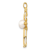 14K 6-7mm White Button FW Cultured Pearl .02ct Diamond Cross Pendant-XP5300