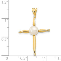 14K 6-7mm White Button FW Cultured Pearl .02ct Diamond Cross Pendant-XP5300