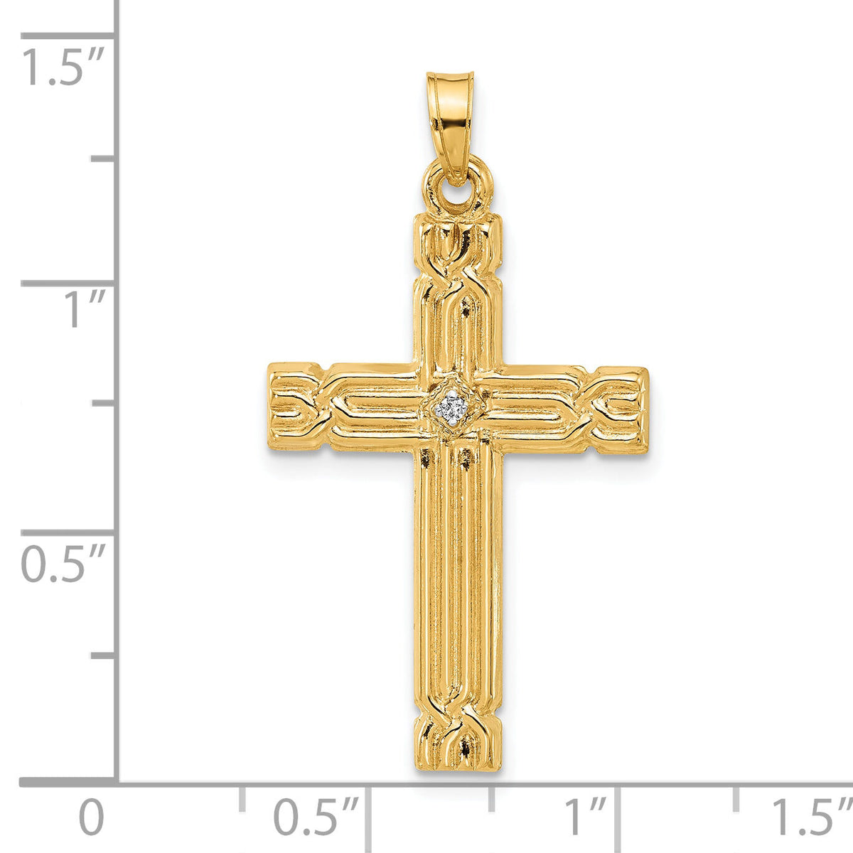 14k Polished and Grooved Hollow Diamond Cross Pendant-XP5307A