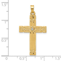 14k Polished and Grooved Hollow Diamond Cross Pendant-XP5307A