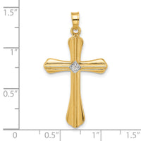 14k Polished and Grooved Hollow Diamond Cross Pendant-XP5308A
