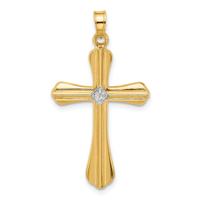 14k Polished and Grooved Hollow Diamond Cross Pendant-XP5308A