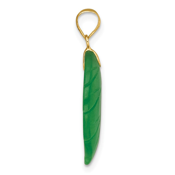 14K Polished Carved Jade Leaf Pendant-XP5314