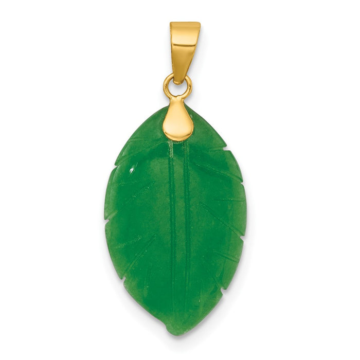 14K Polished Carved Jade Leaf Pendant-XP5314