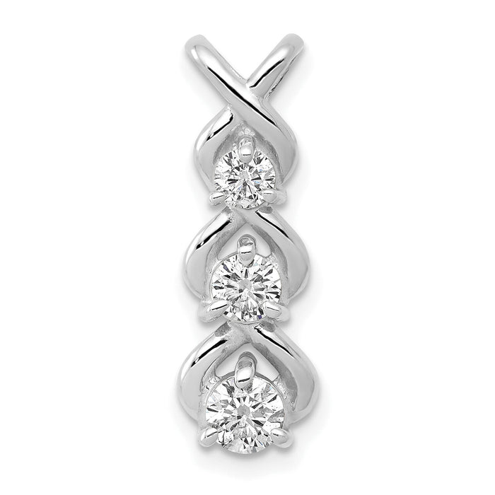14k White Gold A Diamond 3 Stone Criss-Cross Chain Slide-XP683A