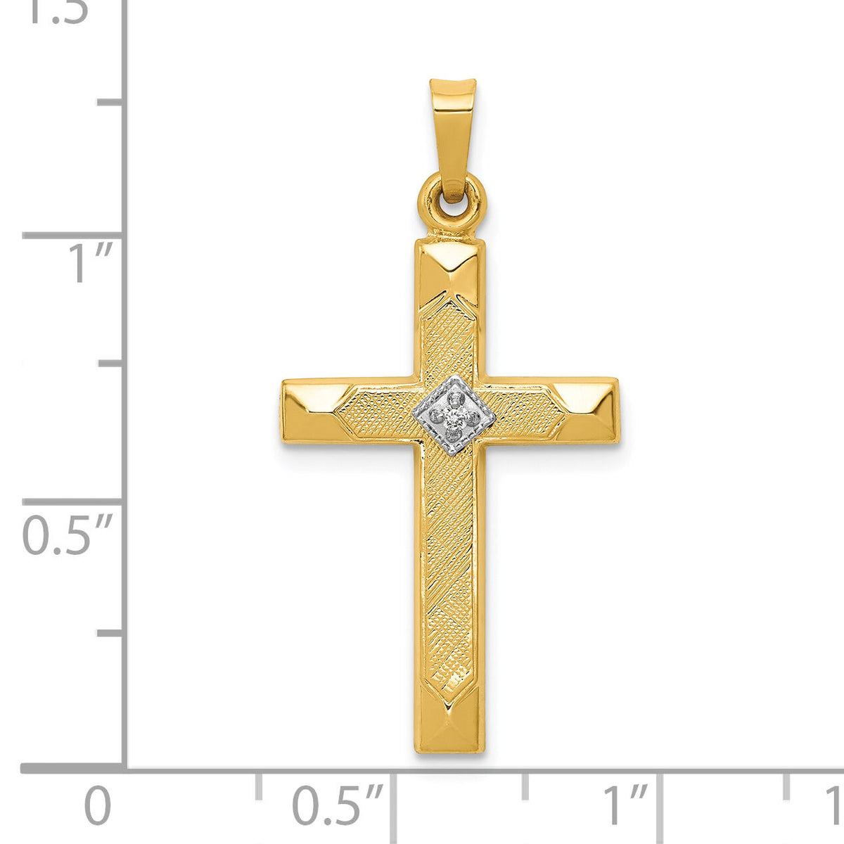 14k Textured and Polished Diamond Cross Pendant-XP90AA