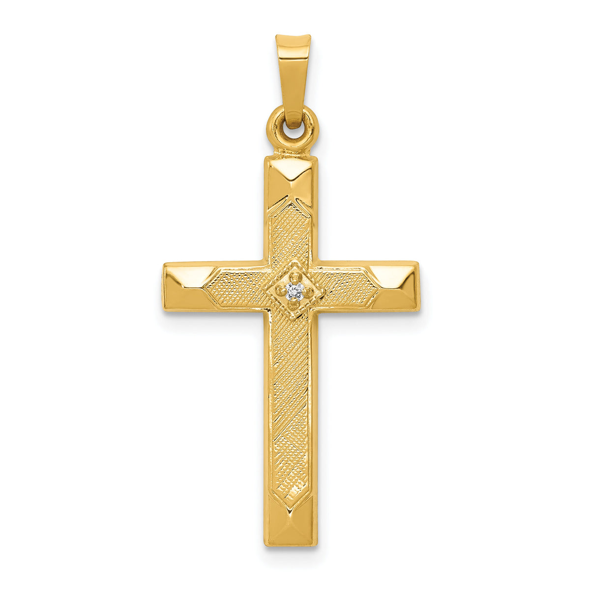 14k Textured and Polished Diamond Cross Pendant-XP90AA
