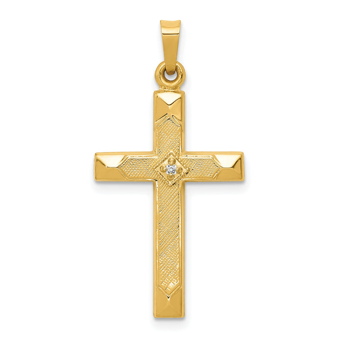14k Textured and Polished Diamond Cross Pendant-XP90AA