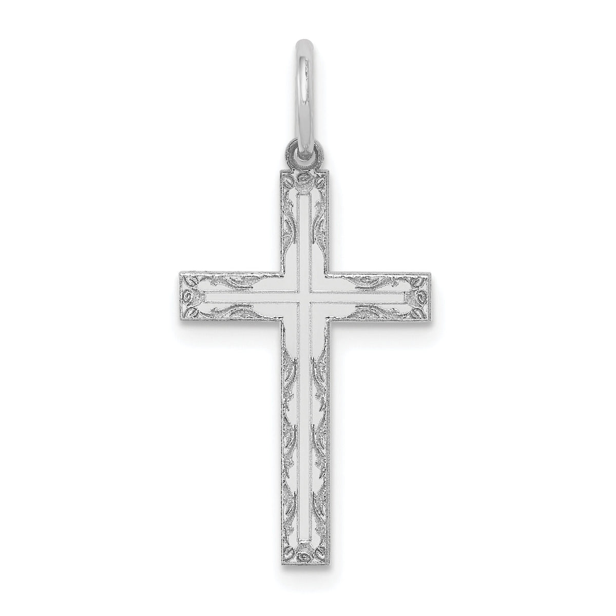 14K White Gold Laser Designed Cross Pendant-XR1013