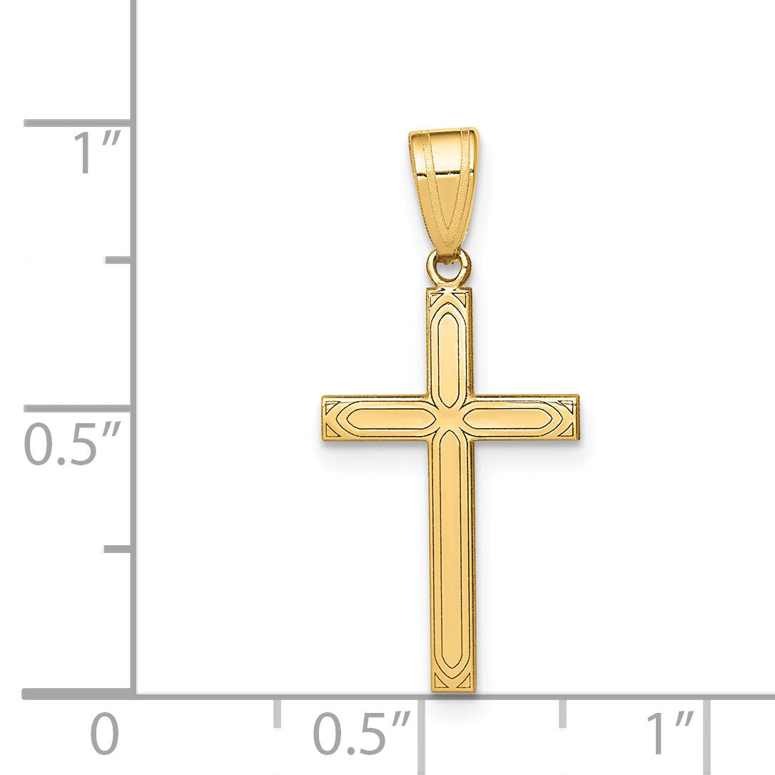 14k Solid Laser Etched Cross Pendant-XR106