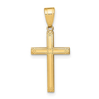14k Solid Laser Etched Cross Pendant-XR106