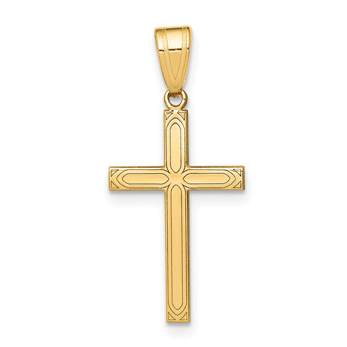 14k Solid Laser Etched Cross Pendant-XR106