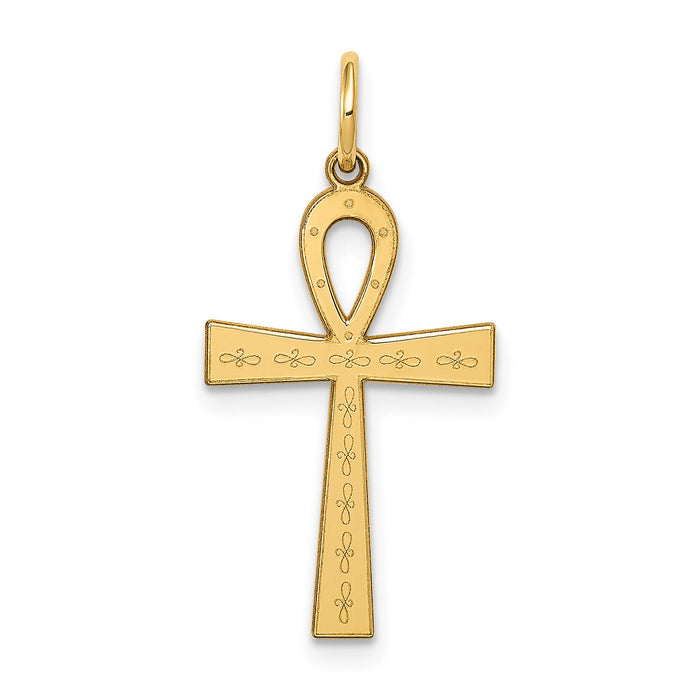 14K Laser Designed Ankh Cross Charm-XR1065