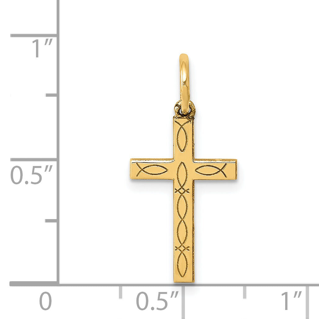 14K Laser Cut Ichthus Cross Charm-XR1078