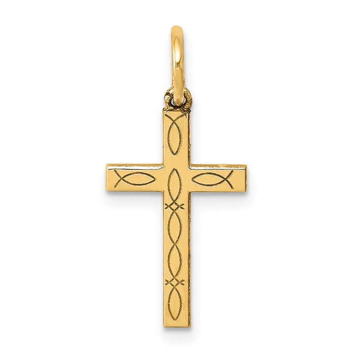 14K Laser Cut Ichthus Cross Charm-XR1078