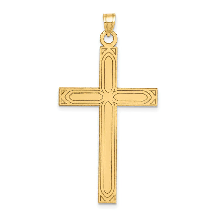 14k Solid Laser Etched Cross Pendant-XR109