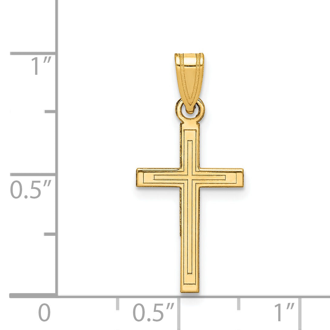 14k Solid Laser Etched Cross Pendant-XR114